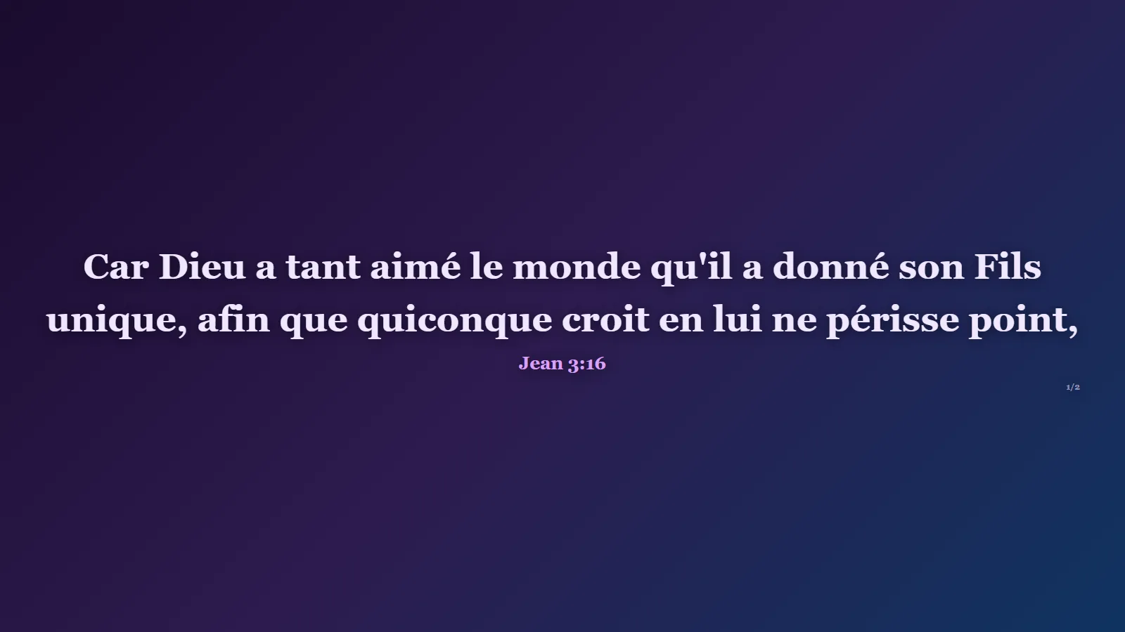 L’écran de la salle affiche Jean 3:16